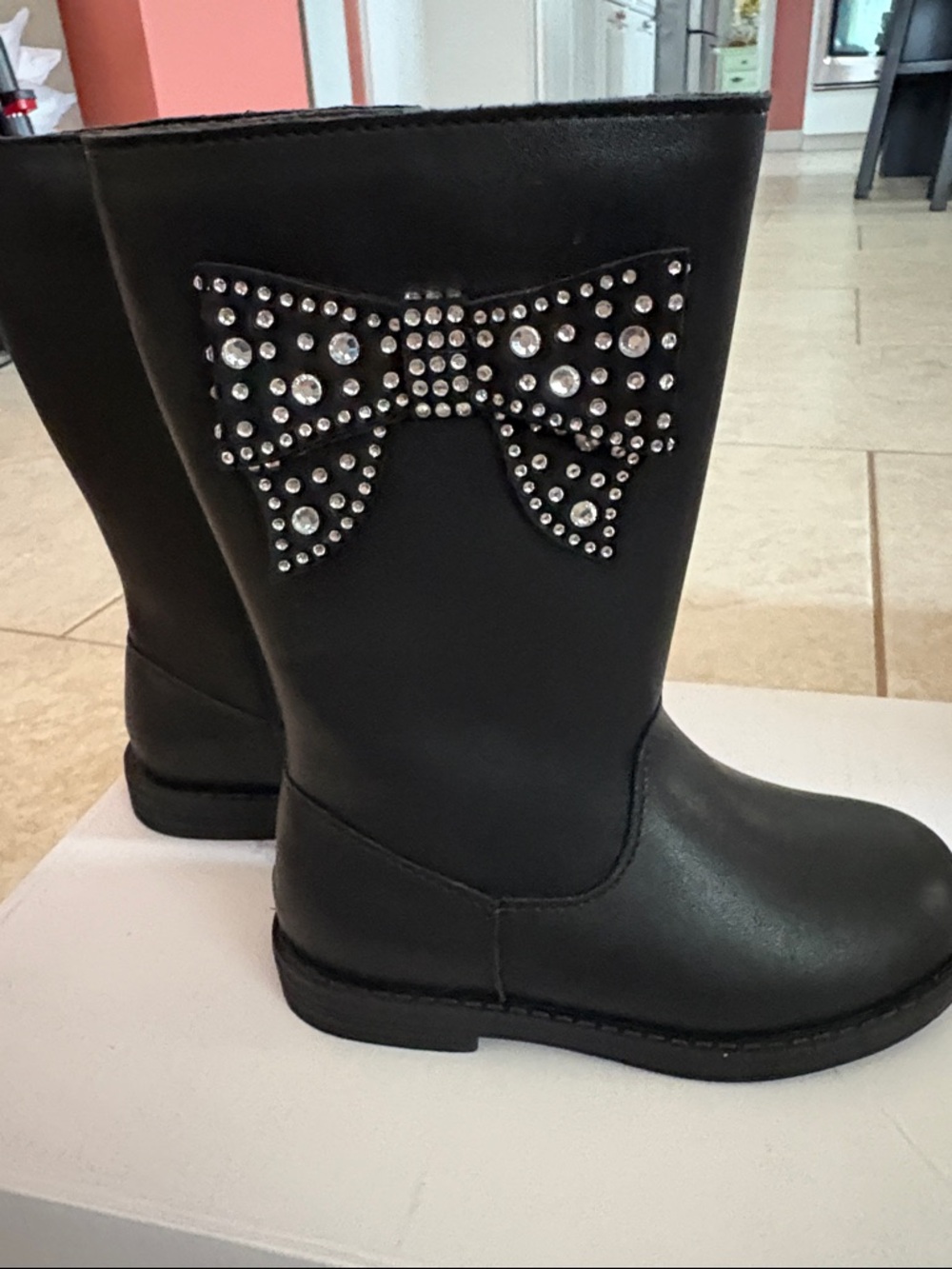 Jessica Simpson Black Girls' Mid-Calf Boots with Rhinestone Bow